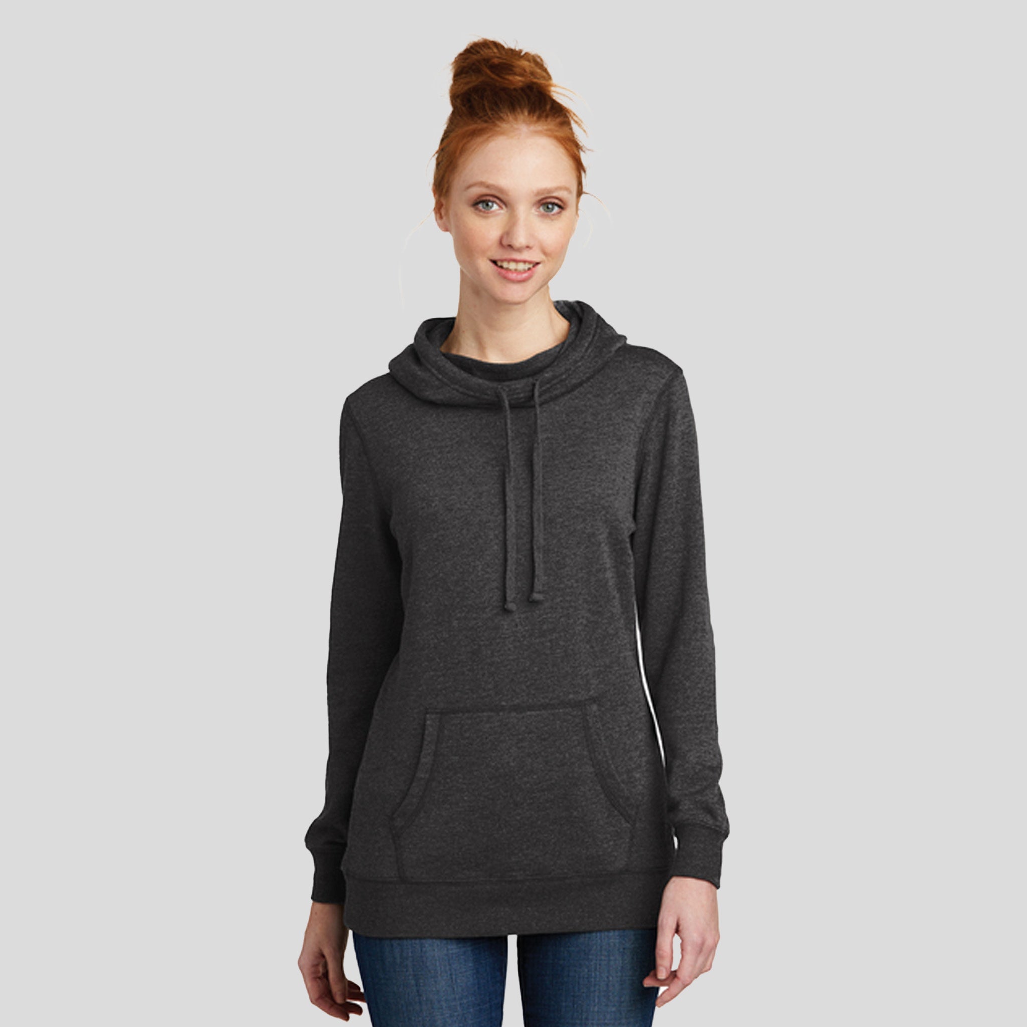 Womenโs Lightweight Fleece Hoodie | Heathered Black