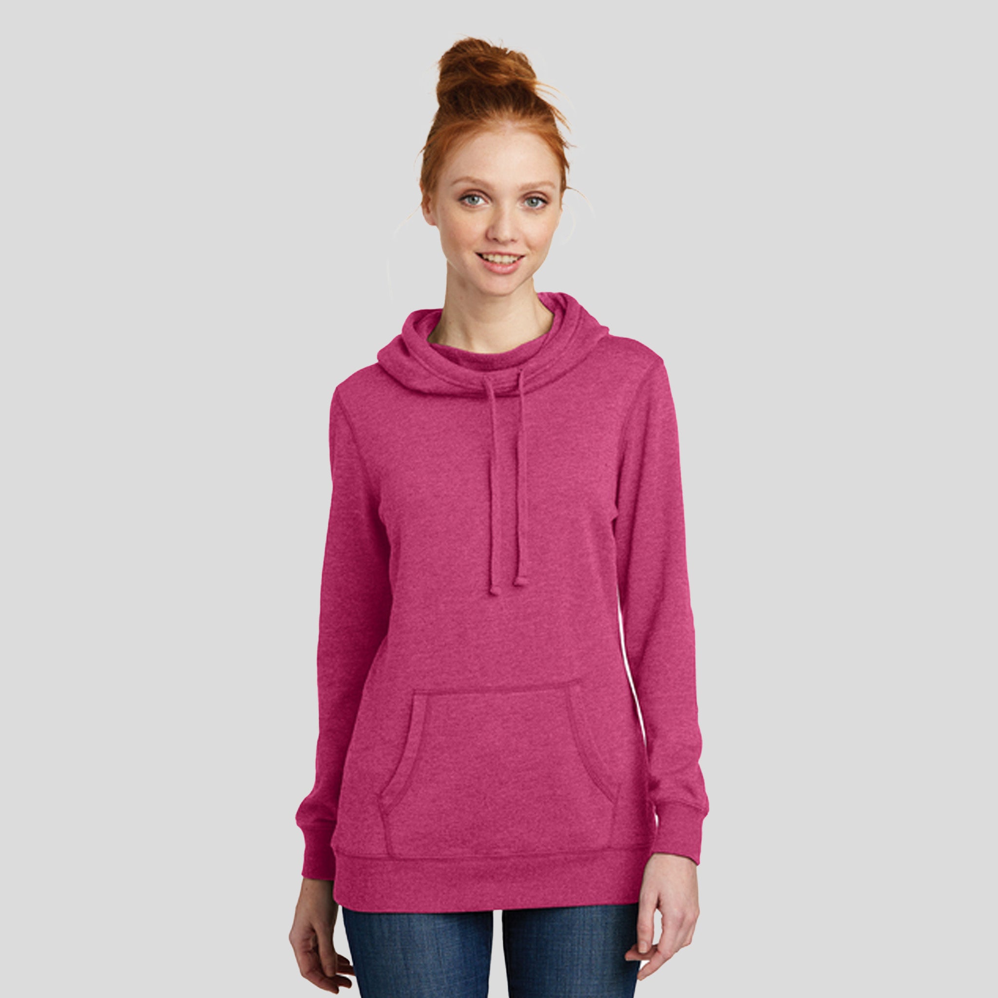 Womenโs Lightweight Fleece Hoodie | Heathered Pink Azalea