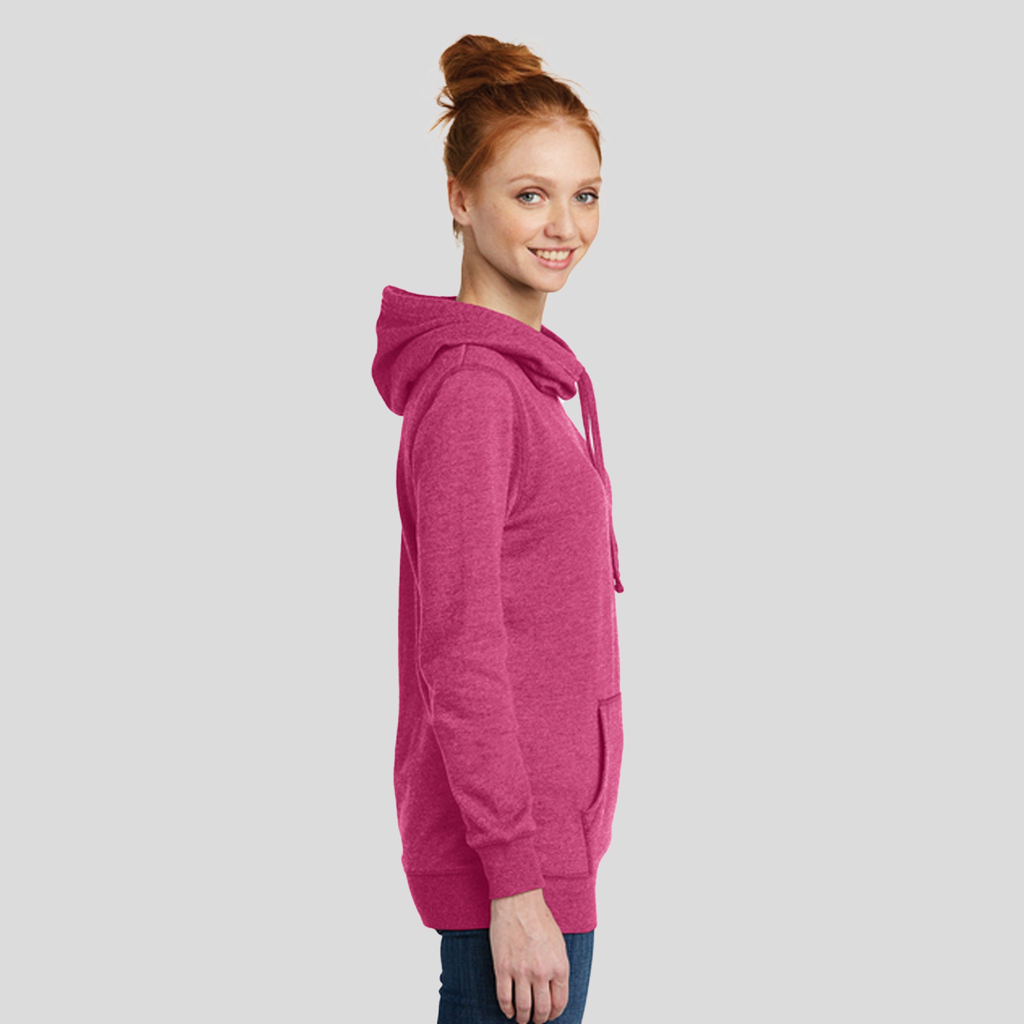 Womenโs Lightweight Fleece Hoodie | Heathered Pink Azalea