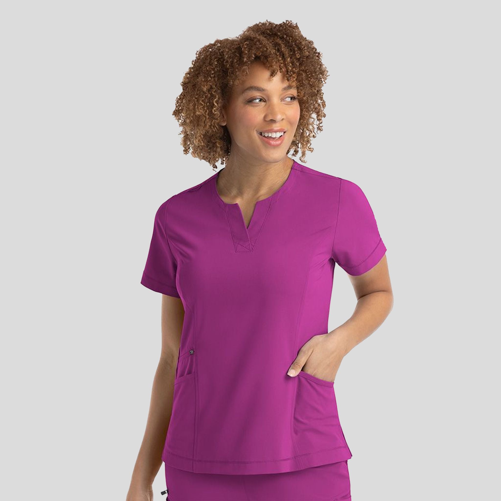 Notched Crew Neck Top | Razzleberry